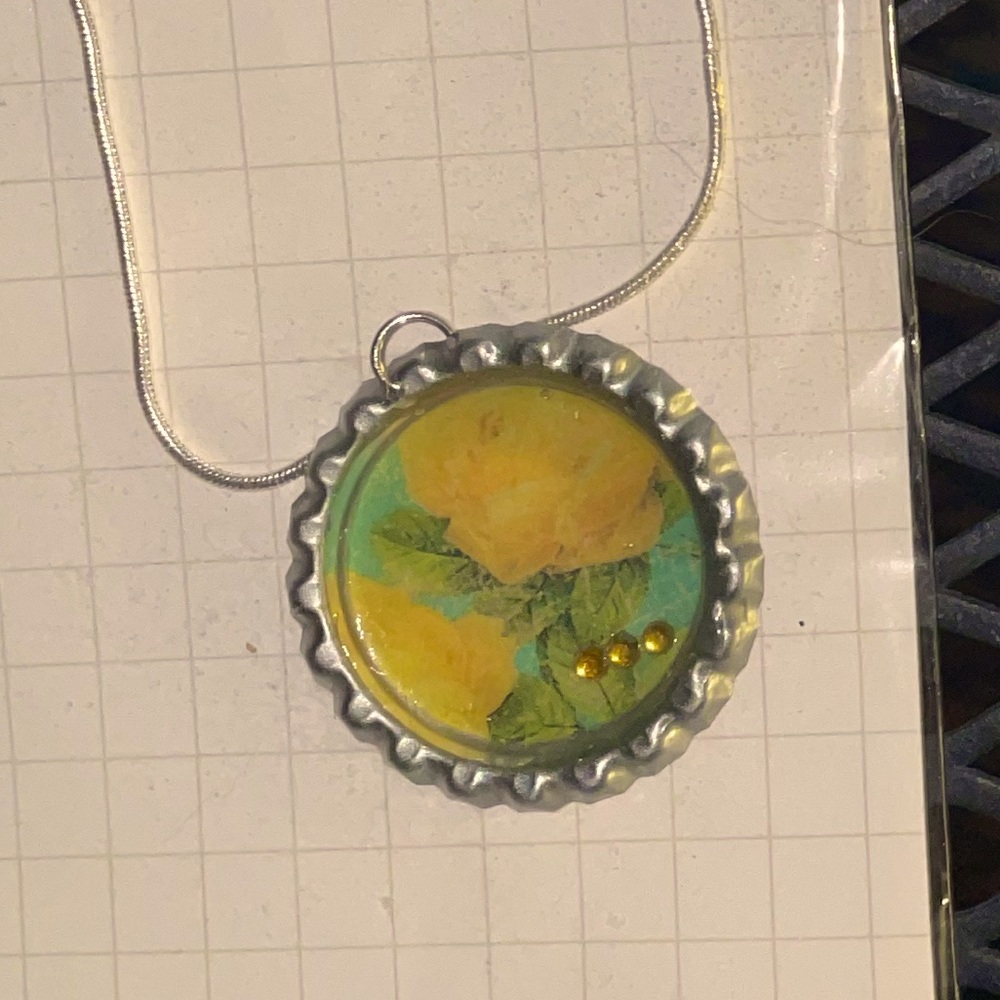 Yellow rose pendant necklace